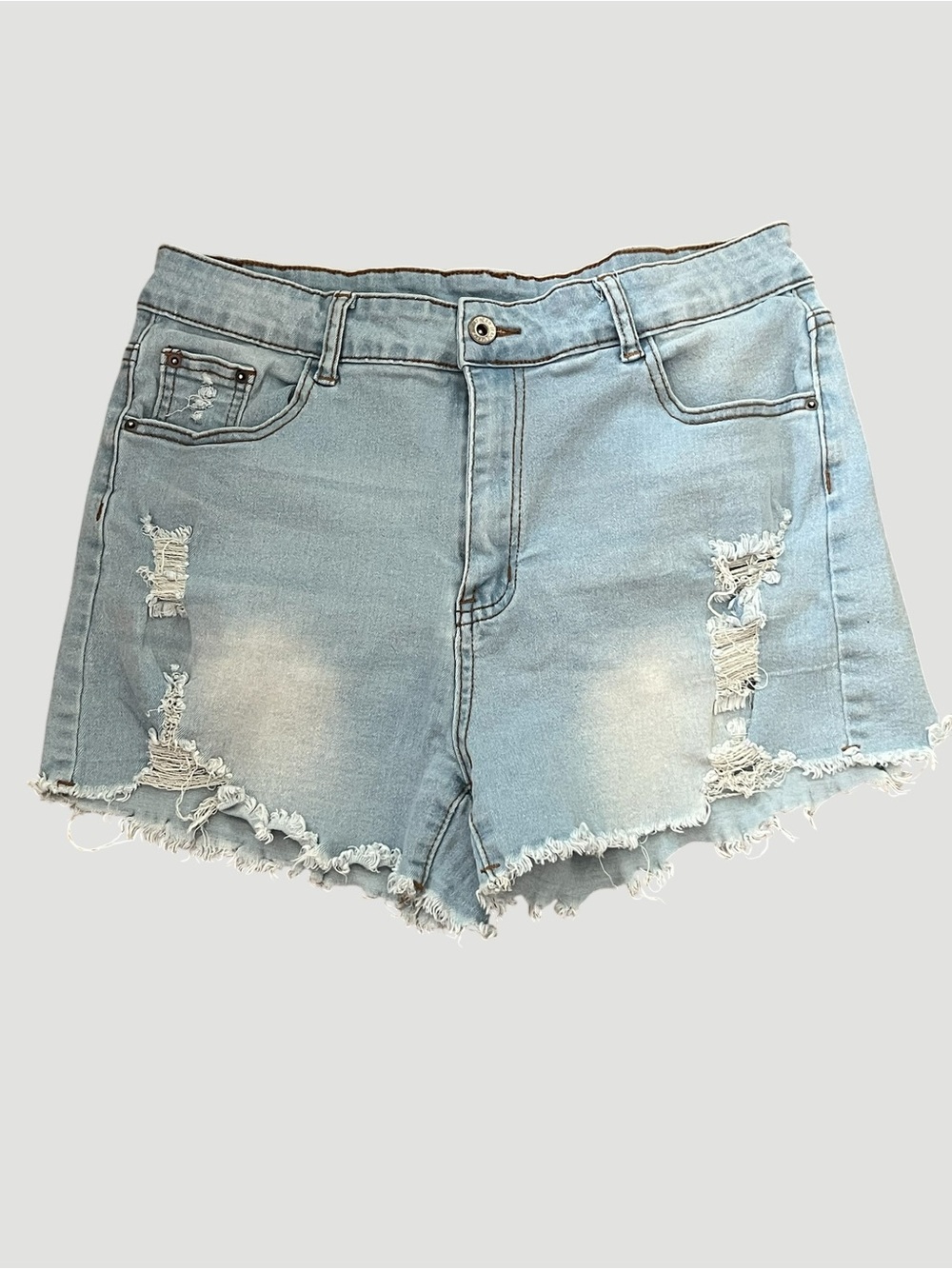 Light Blue Stretch Distressed Denim Shorts